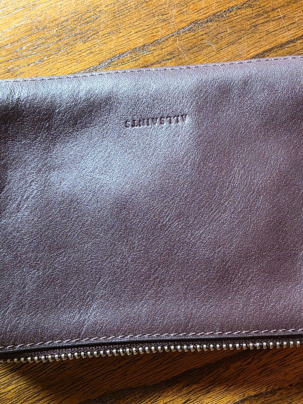 Allsaints Slim Leather Zip Pouch, Clutch, Wallet - Oxblood - EUC